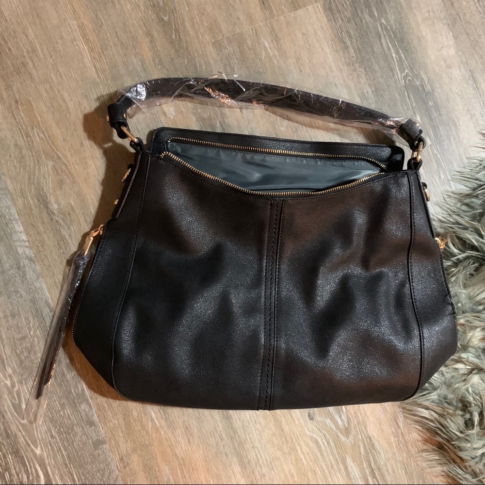 Black Faux Leather Work Handbag